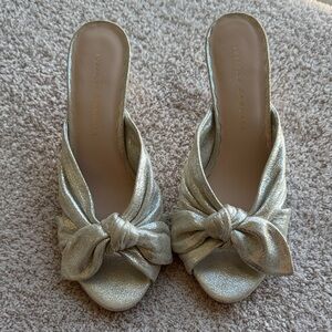 Loeffler Randall Metallic Gold Bow Mules